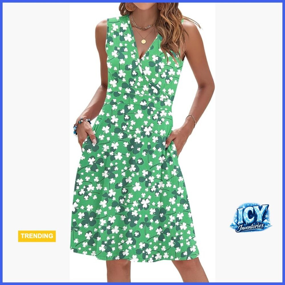 Sleeveless V Neck Wrap Floral Sundress with Pockets